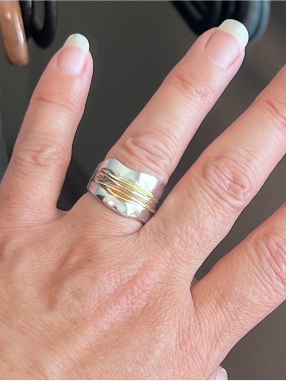 Two-Tone Silver and Gold Wide Band Ring - Women Jewelry